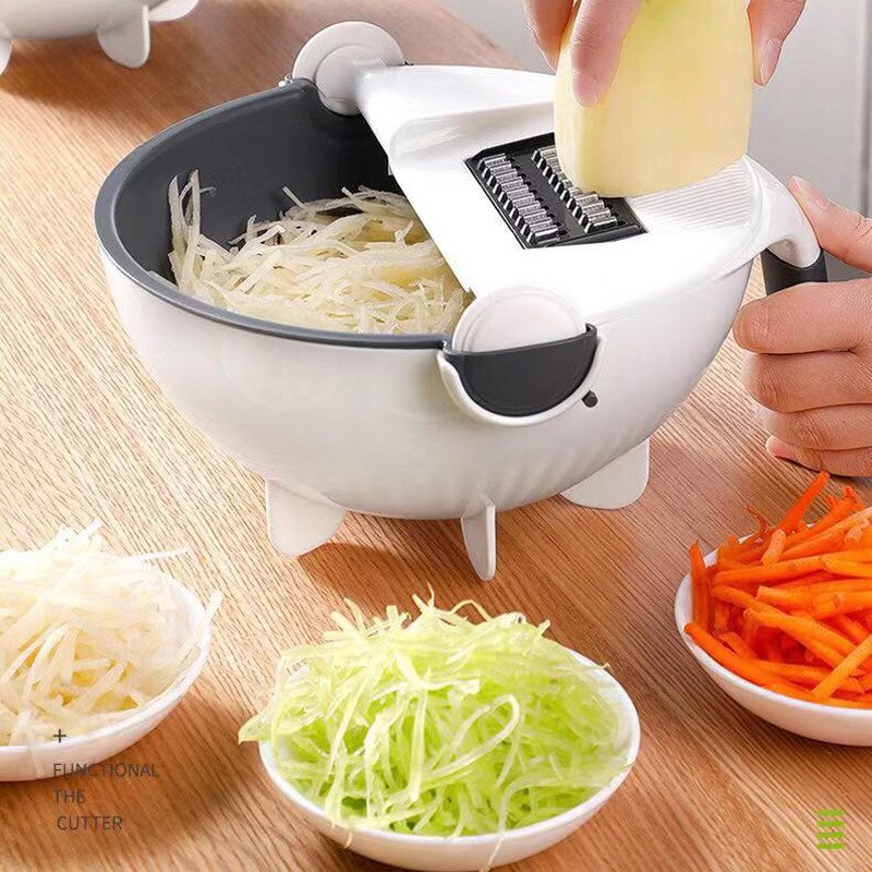 Multi-Function Vegetable Cutting Artifact Potato Shredding Machine Onion Chopper Fruit Cutting Machine Kitchen Tools: White 9pcs
