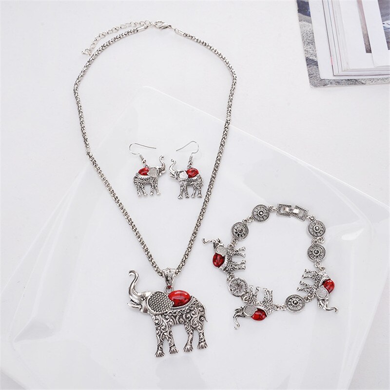 Shineland carino elefante gioielli ciondolo regolare bracciali catena collane dubai set per le donne collare elefante 4 pz/set: red
