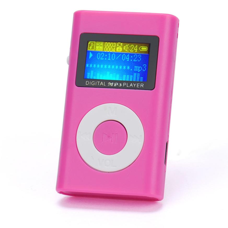 USB Mini MP3 Player LCD Screen Support 32GB Micro SD TF Card MP3 plaer Slick stylish Sport music player 0: Pink