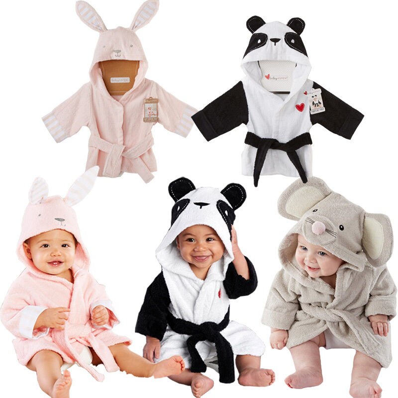 Nyfödd spädbarn barn unisex morgonrock tecknat djur baby huva badrock badhandduk badfrotté badrock
