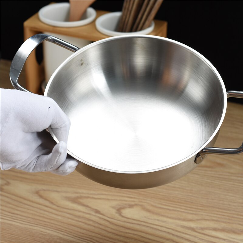 Koreansk oljesparende stekepanne husholdnings mini frityrkoker doble ører liten tørr gryte gryte restaurant suop gryterett panne glass lokk lokk