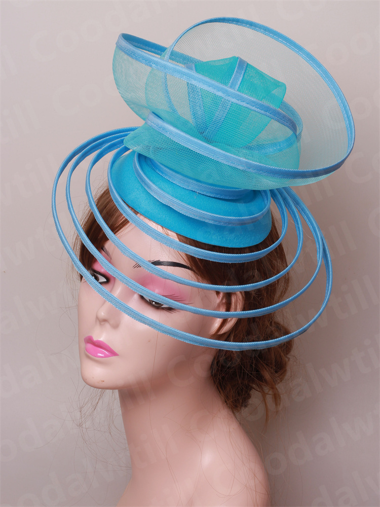 Kirche Fascinator Hütte Hochzeit Gittergewebe Kopfschmuck Frauen Party Bankett Chapeau Deckel Stirnband Damen Party Tee königlich Ascot Bunker Kappen: Himmel Blau