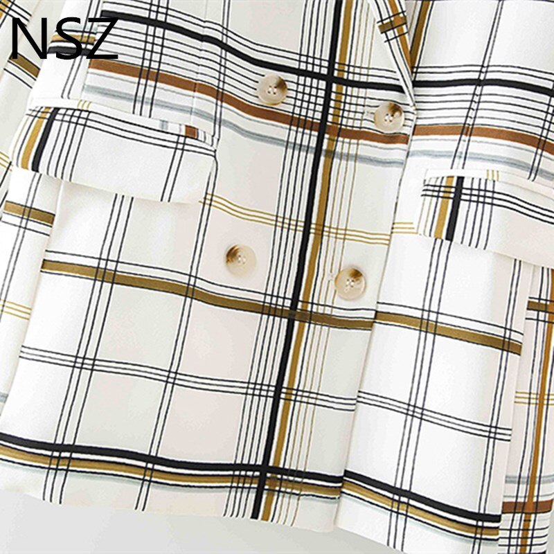 Nsz kvinder oversize hvid plaid dobbeltradet blazer kontorarbejde forretning formel ternet jakke jakkesæt frakke efterår outwear