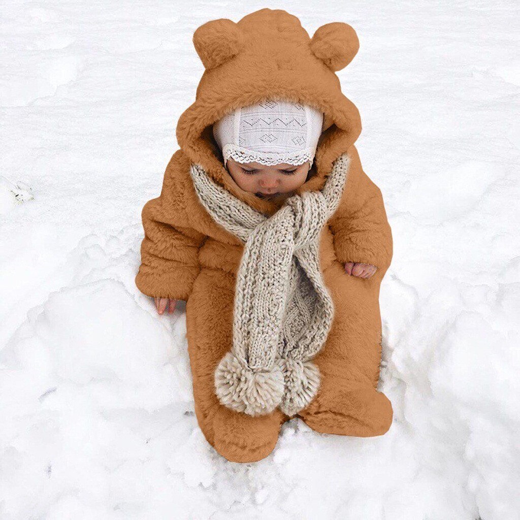 0-2 Y Pasgeboren Baby Jongen Meisje Winter Fleece Jumpsuit Hooded Romper Warme Jas Uitloper