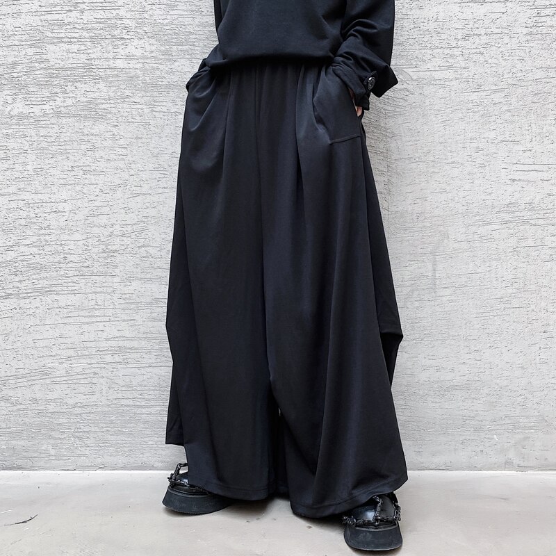 Vrouw Man Losse Rechte Wijde Pijpen Goth Mode Eenvoudige Casual Solid Pocket Dark Black Punk Broek Baggy Hip Hop Streetwear harajuku: M