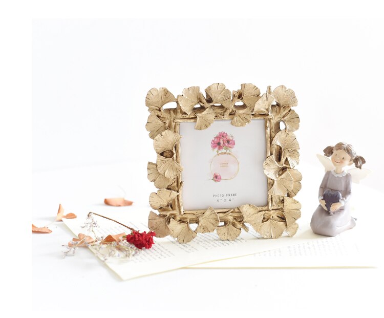 Marco original de resina de hoja dorada de Ginkgo, marco de fotos Vintage, para el hogar Decoración Retro, boda, artesanía, marco de fotos, , 4/6 pulgadas: 4 inch