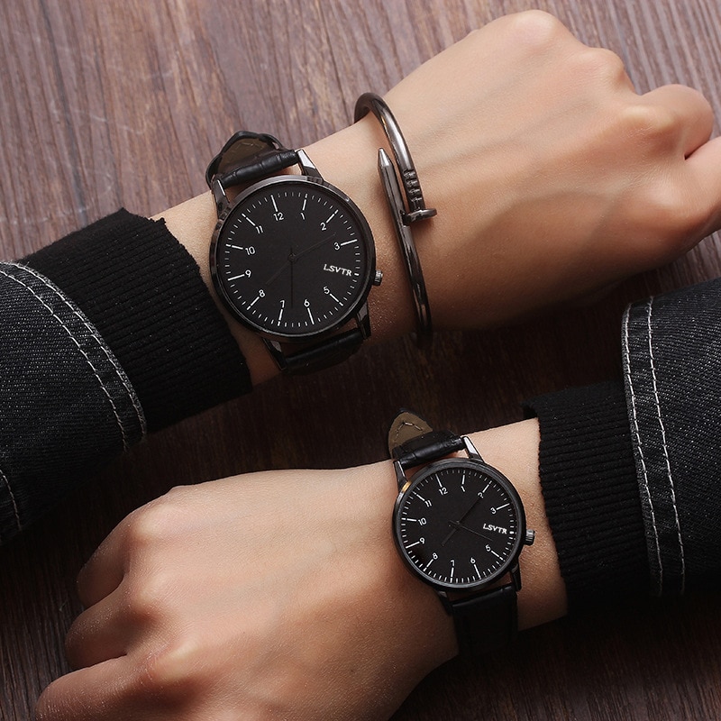 Lsvtr Paar Horloges Mode Lederen Lover 'S Horloges Cadeaus Voor Mannen Vrouwen Pareja Paar Horloge Geen bangle