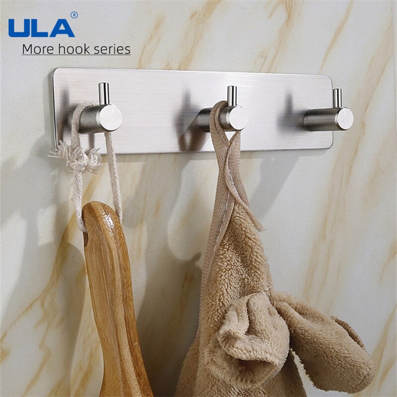 ULA Stainless Steel Holder Hook 3M Sticker Adhesive 1pc Door Clothes Coat Hat Hanger Hanger Towel Clothes Robe Rack Free Punch