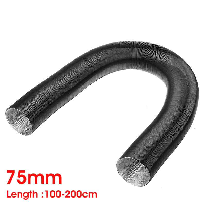 1pc Black 75mm Heater Duct Pipe D-iesel Heater Duct Pipe Aluminum Warm Air Ducting Hose Adjustable 100-200cm