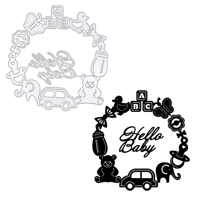 DiyArts Hello Baby Metalen Stansmessen Auto Speelgoed Olifant Cirkel voor Card Making Scrapbooking Embossing Bezuinigingen Stencil Craft Sterft
