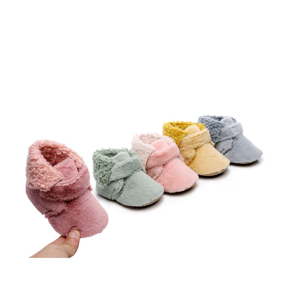 Mode Baby Winter Bont Crib Schoenen Zachte Zool Pluche Gevoerd Slippers Peuter Eerste Wandelaars Met Antislip Bodems