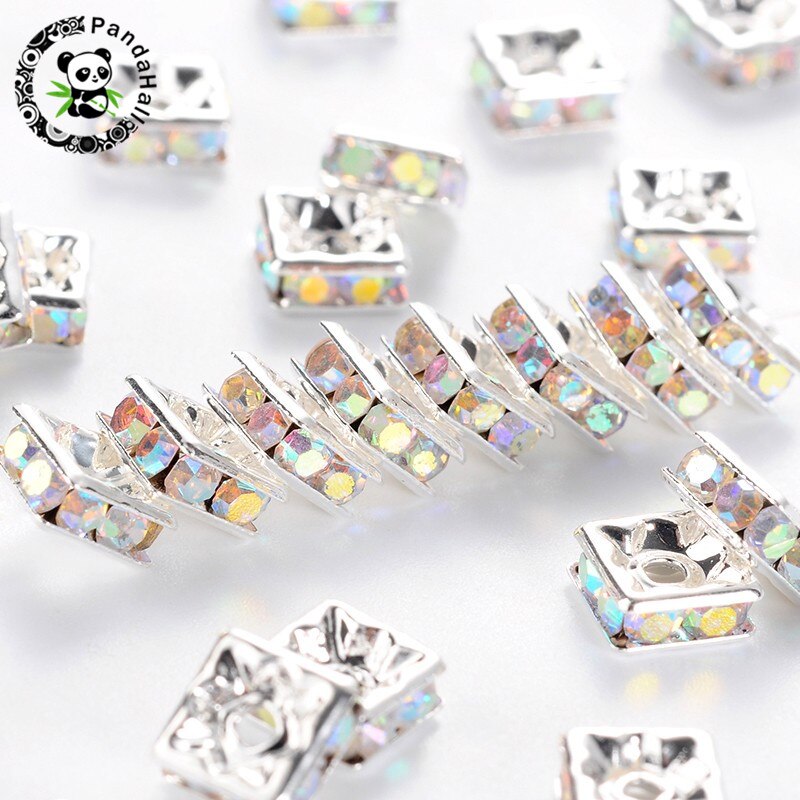 10pcs 100pcs Nikkel Gratis Grade EEN Vierkante Messing Rhinestone Spacer Kralen voor Sieraden Maken Maat: 6x6x3mm Gat: 1mm: AB Color Silver / 10pcs