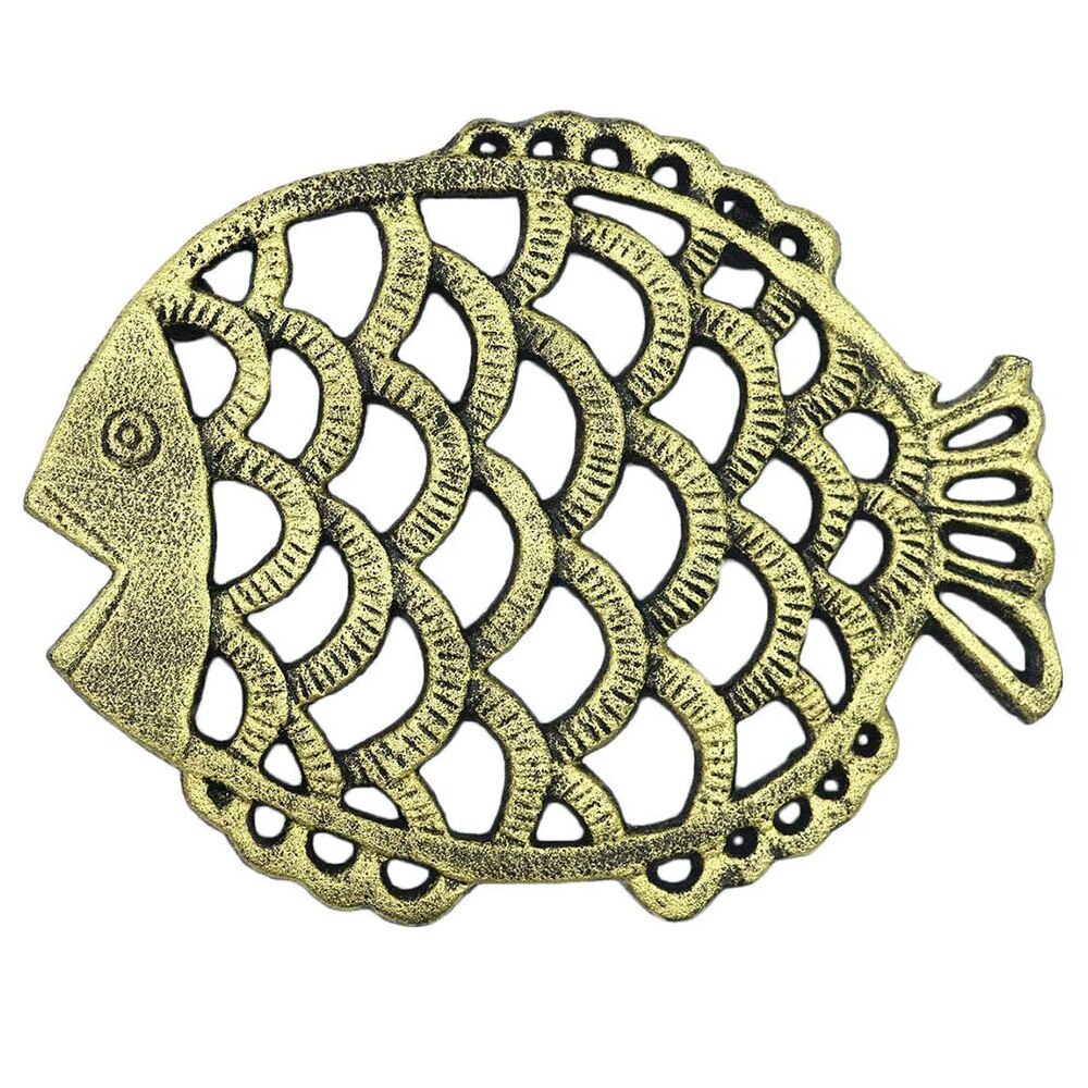 Dessous de plat de théière en fonte, Vintage fleur/hibou/poisson/flocon de neige, support de Pot rond, tapis creux, coussin isolant, décor de Table, cuisine, 1 pièce: Fish