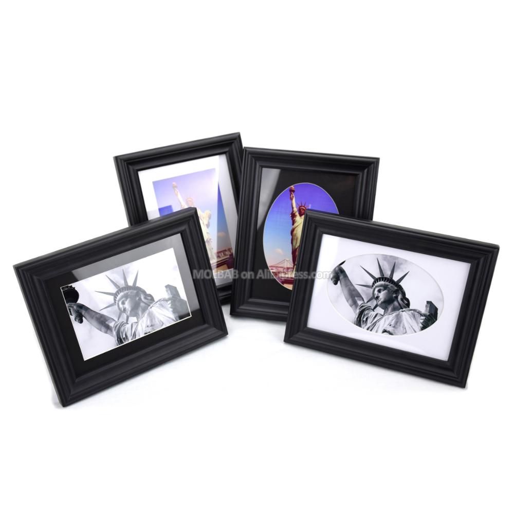 7X5 Inch Black Wood Tabletop Photo Picture Frame With Matboard Unique Style Wooden Molding Border Wall Mounted For Desk Decor
