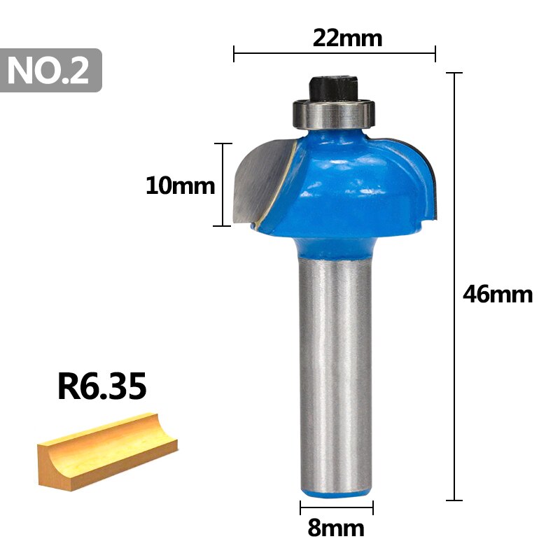 CMCP 1 pièces 6.35mm 8mm tige bois routeur Bits carbure CNC fraises coin arrondi outils de coupe de bois: No.2