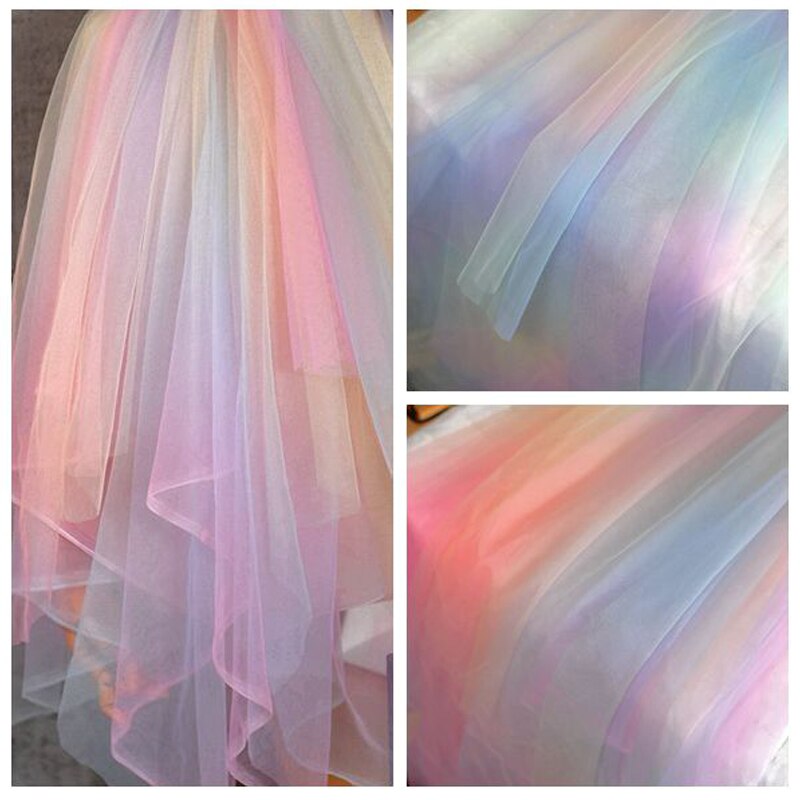 Colorful Gradient Rainbow Soft Mesh Tulle Fabric DIY Sewing African Net Fabric Tutu Skirt Princess Dress Wedding Party Decor
