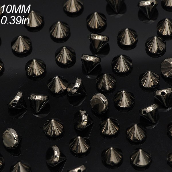 100Pcs Goud Zilver Zwart Cone Studs Plastic Klinknagel Voor Leer Craft Studs Voor Kleding Naaien Spikes Kledingstuk Punk Accessoires: 10mm Black