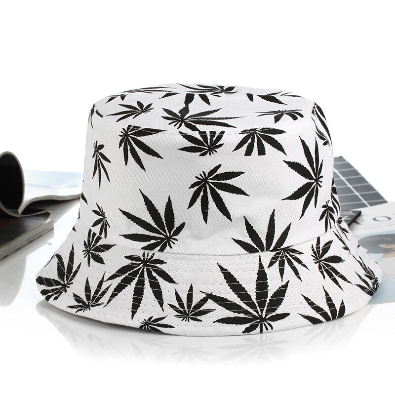1 pièces unisexe feuille d'érable impression Panama seau chapeau femmes hommes rue Hip Hop casquette Couple plat été feuille casquettes pêcheur chapeaux: B