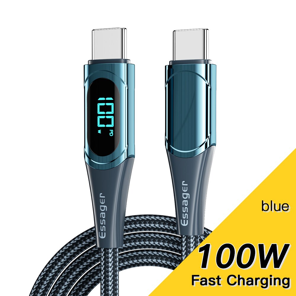 Essager 100W Usb C Naar Usb Type C Kabel Pd Quick Charge 4.0 6A Type-C Kabel Voor xiaomi Mi11 Poco X3 Huawei Samsung Macbook Ipad: PD100W  Blue / 1m