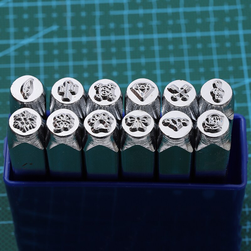 12 Pcs Metal Stamps Punch Stamping Tool Electroplated Hard Carbon Steel Tools For Stamp Punch For Leather Tools Marcazas: Diamond