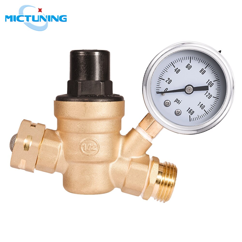 MICTUNING DN20 3/4" Brass Water Pressure Reducing Maintaining Valves Regulator Reducer Adjustable Relief Valves with Gauge Meter