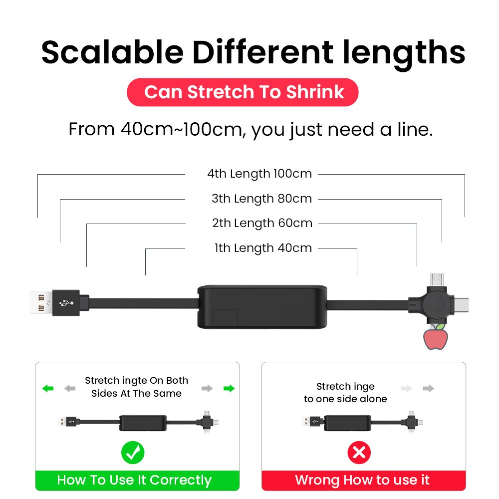 4in1 Versenkbare USB Typ C Mikro USB Energie Ladekabel Für iPhone 12 11 Profi Mit Telefon Stehen 3in1 2in1 ladegerät Datenkabel