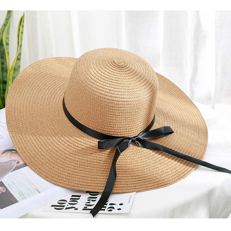 Zomer Natuurlijke Grote Brede Rand Zonnehoed Voor Vrouwen Raffia Jazz Floppy Hoed Strooien Hoeden Cirkel Fringe Hollow Out Beach panama Hoed: khaki