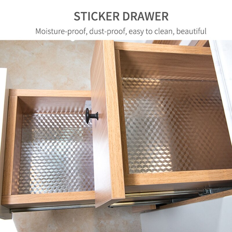 5M 3D Cubic Grid Aluminum Oil Proof Sticker Kitchen Orange Peel Lines Foil Stove Cabinet Waterproof Adhesive Silver Vinyl Wallpa