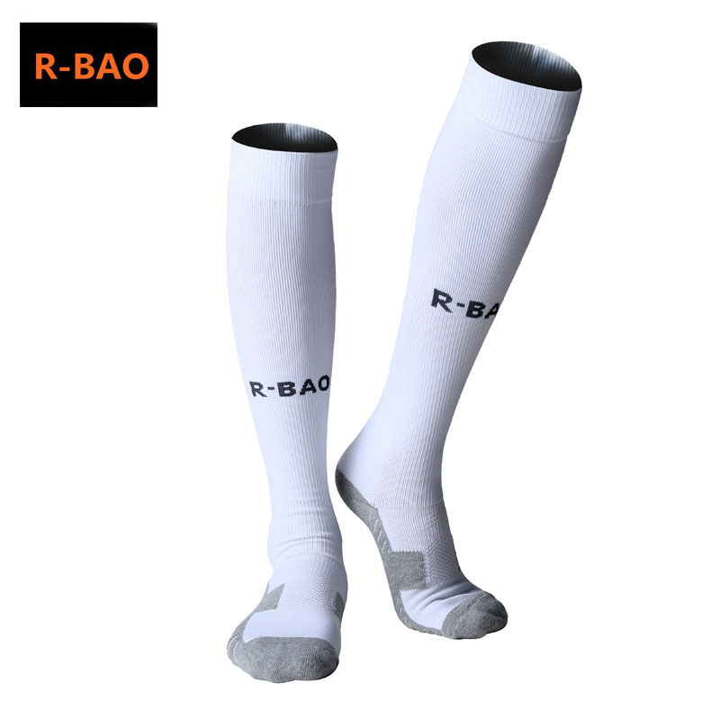 R-BAO 1 Pair Cotton Long Soccer Socks Non-slip Sport Football Ankle Leg Shin Guard Compression Protector For Men 39-44: white