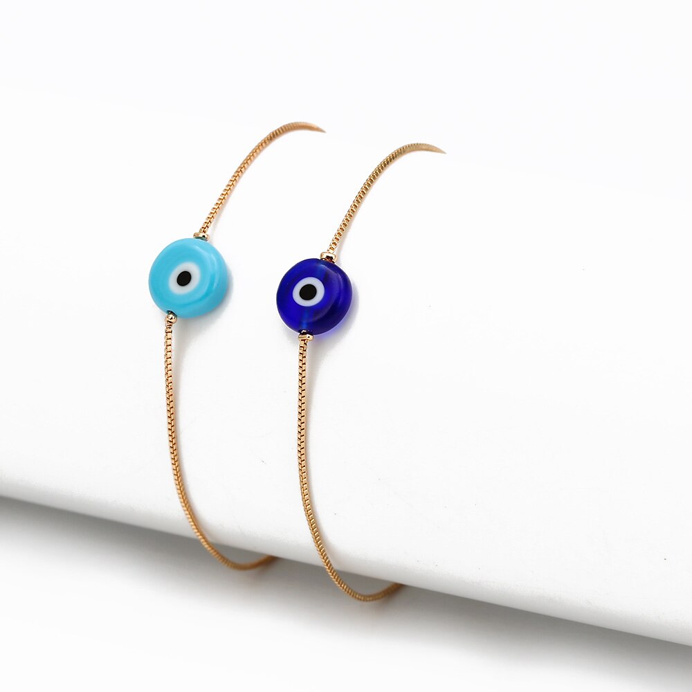 Lucky Eye Blue Turkish Evil Eye Charm Bracelet Gold Color Copper Chain Adjustable Bracelet for Women Girls Jewelry BE73