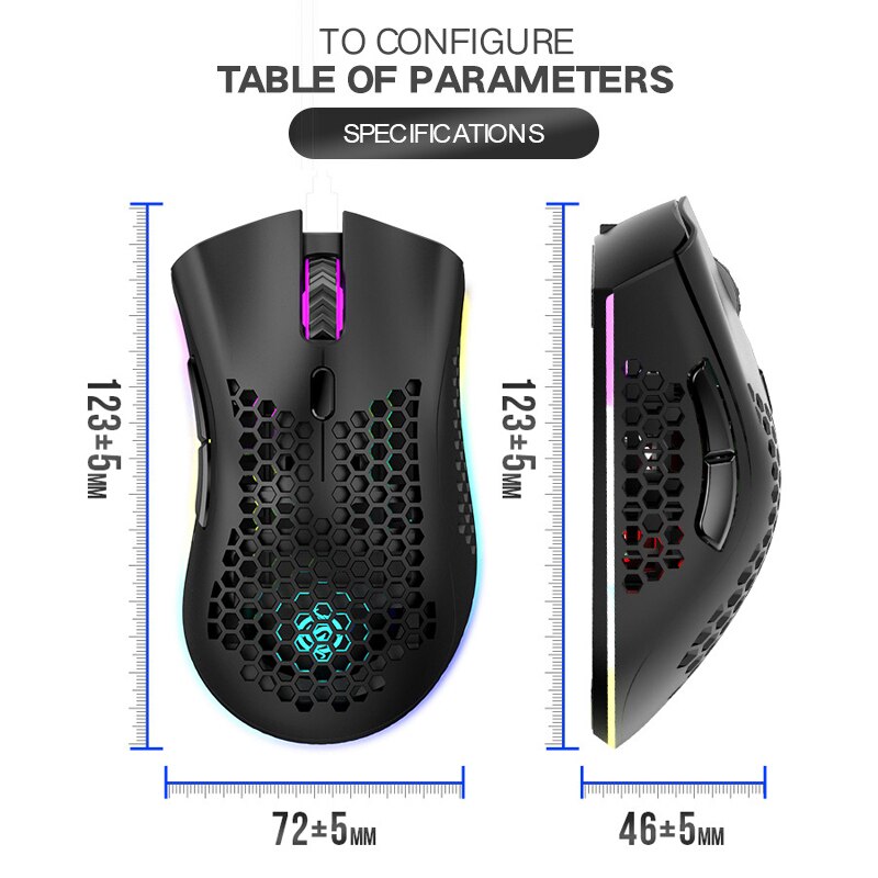 2.4G Wireless Mouse RGB Light Honeycomb Gaming Mouse Rechargeable USB Desktop PC Computers Aouse Laptop Mice Gamer 2022 Cute