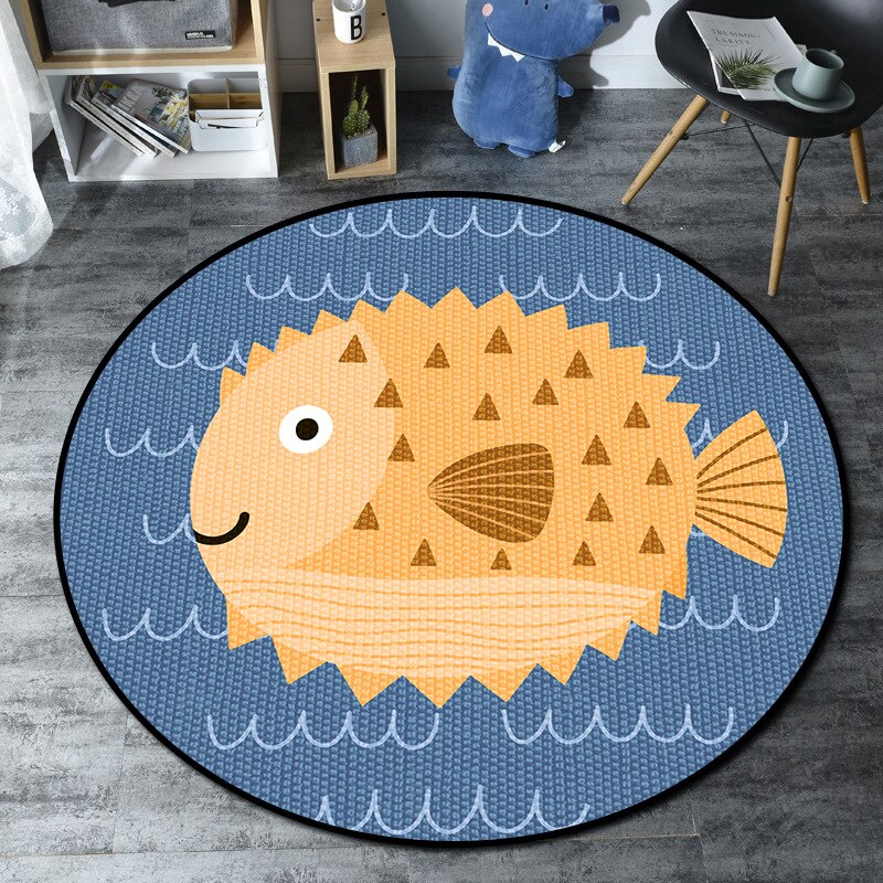 Tapis rond animaux de dessin animé 100cm, tapis rampant pour bébé, panier suspendu, coussin de chaise, tapis de sol, tente de jeu