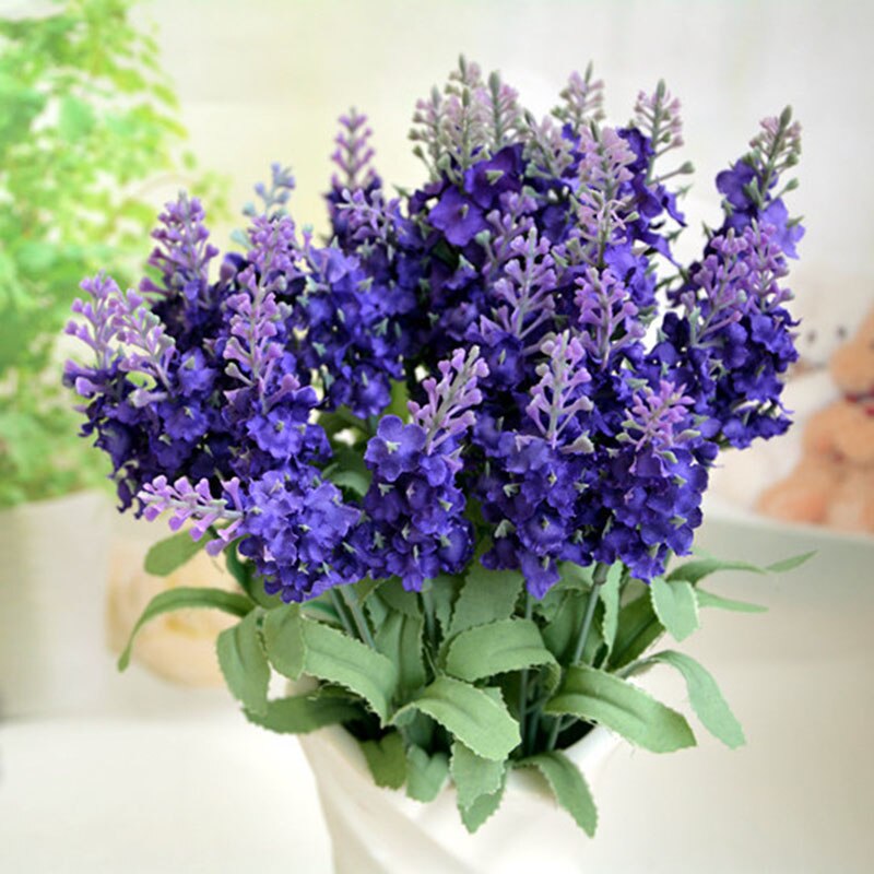 10 hoder romantisk provence dekorasjon lavendel blomst silke kunstige blomster korn dekorativ simulering av vannplanter: Mørklilla