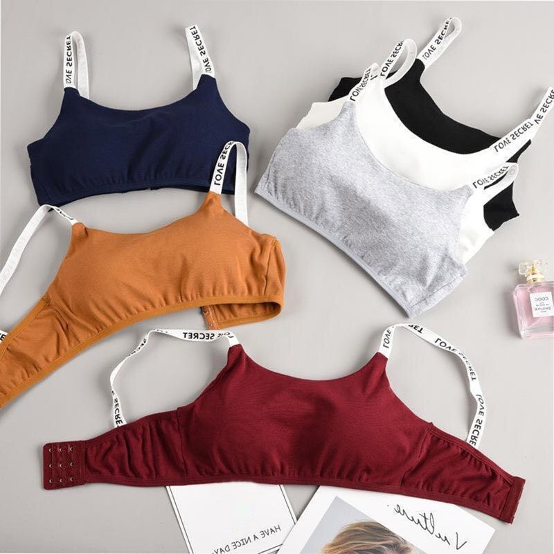 Sujetador de algodón con relleno desmontable sin costuras para mujer, sostén Sexy informal con estampado de letras sin anillo de acero, sujetador transpirable para fitness