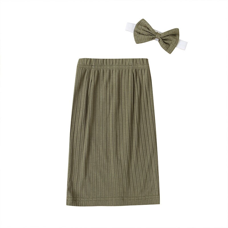 Baby Kids Meisjes Effen Kleur Rok + Bow Haarband Zomer Mode Wilde Peuter Meisjes Tas Hippe Rok: green / 18m