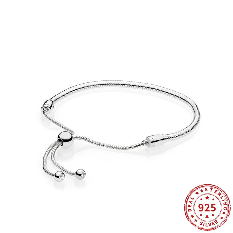 Echt 925 Sterling Zilveren Kralen Pan Momenten Snake Chain Slider Armband Bead Charm Vrouwen Armband Sieraden