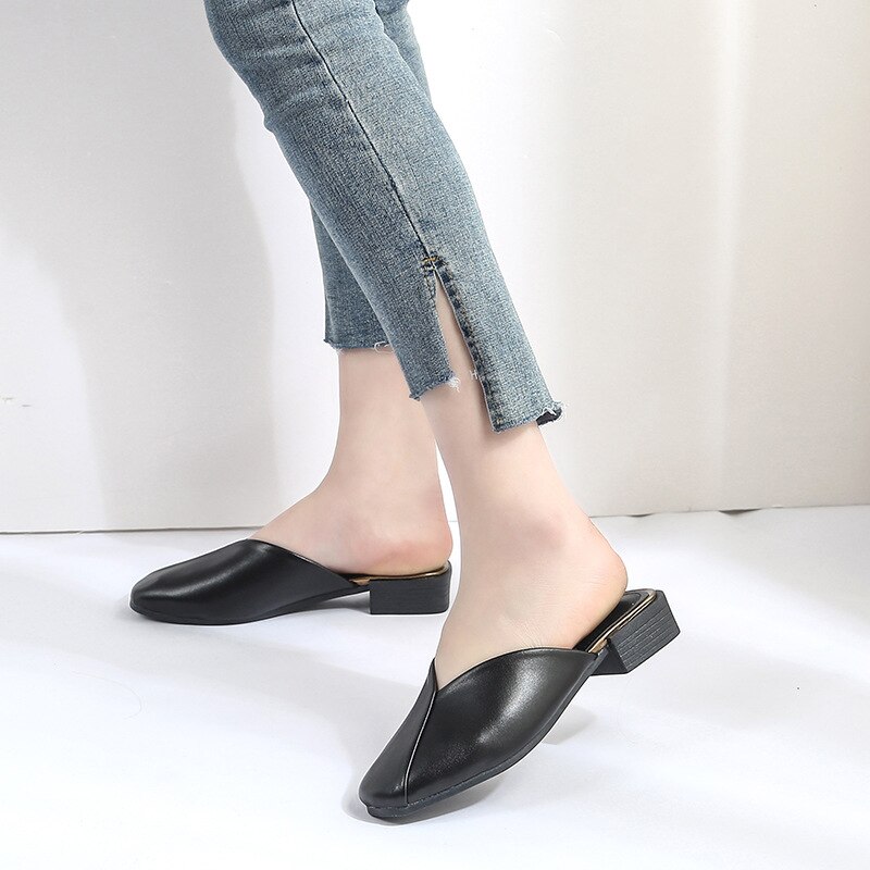 Sommar tofflor skor kvinnor ledig högklack sluten tå mulor chunky klack vilda flip flops slides sandaler