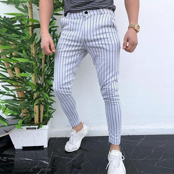 Mænd casual bukser slim fit skinny business formelt jakkesæt kjole bukser slacks bukser: L / Hvid