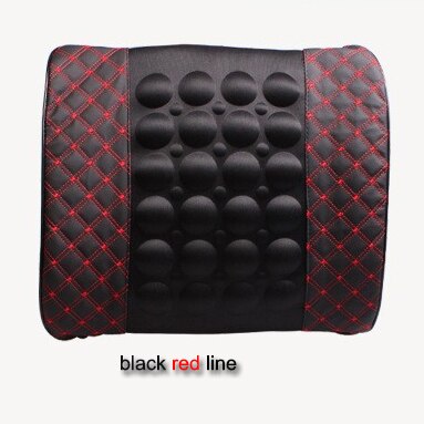 Cojín de soporte Lumbar para masaje de coche eléctrico, almohada de masaje de asiento para silla de oficina, accesorios de cuero de PU para interior de coche: black red line