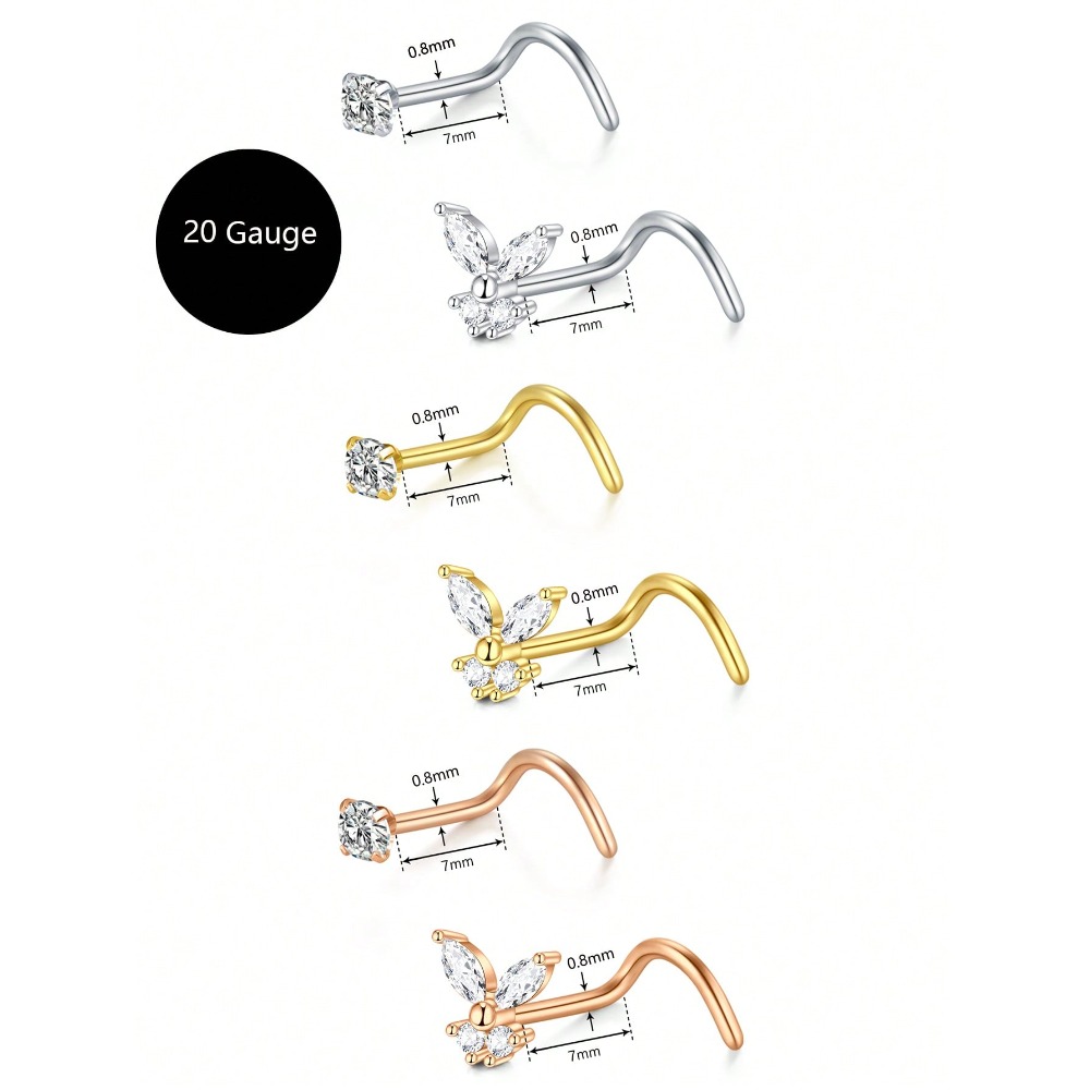 8Pcs/Set Nose Studs Rings For Women 18G 20G Corkscrew L Shaped Nose Screw Studs Nose Rings Studs Surgical Steel Nostril Nose Pie