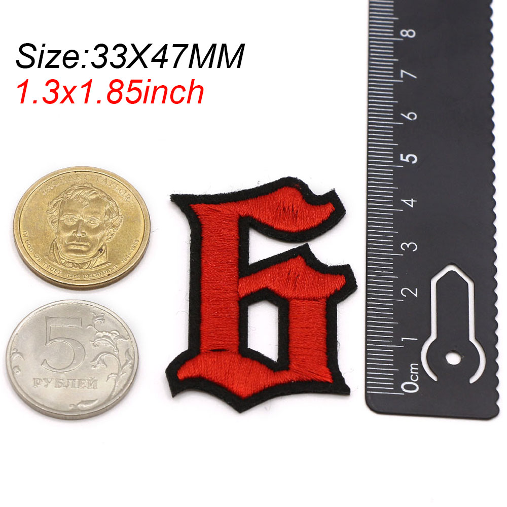1Pc Red Number Patches Gothic Style Alphabet Embroidery Patches Iron On Patches for Clothes DIY Name Garment Accessories