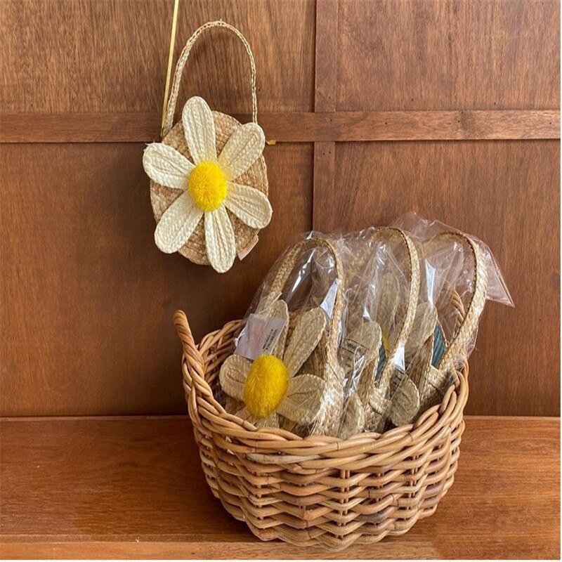 corée du sud mêmes ins vent daisy fleur sac sac de paille tissé à la main sac à main pour enfants mignon fille sac de paille