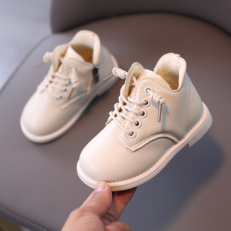 CNFSNJ herbst Winter neue freundlicher jungen mädchen schuhe hohe hilfe flachen boden matt lässig Martin leder Plus stiefel: Beige / 30