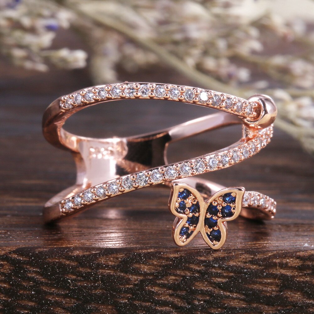 Wedding Hollow Out Vlinder Cz Ring Voor Vrouwen Officieel Voorstel Bloem Blad Ring Wedding Bands Met Uniek