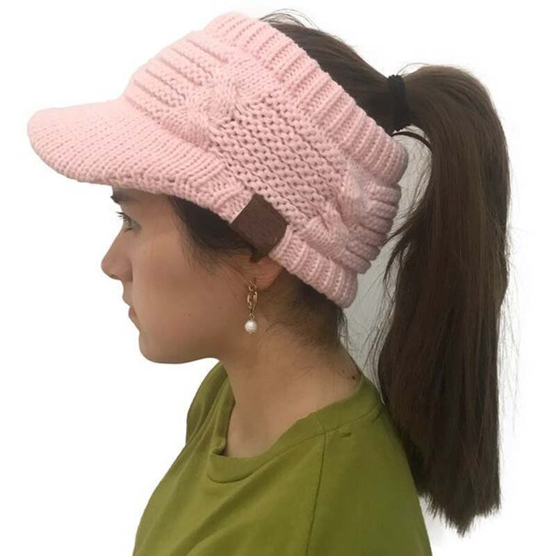 Xeongkvi Europa merke tomme visirer caps hår bånd høst vinter varm merke rotete bolle strikket horsetai hattemaker til kvinner jente 46-62cm
