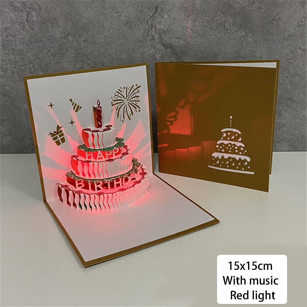 3d up onnittelukortti musiikki hyvää syntymäpäivää kortti led-postikortti kirjekuorella tytölle lasten vaimolle 3d syntymäpäivä käsintehtyä onnittelukorttia: Tyyli 8