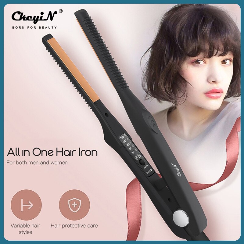 CkeyiN-plaque de lisseur de cheveux, 2 en 1, Ultra-fine, fer plat en céramique, pour cheveux courts et hommes, température réglable