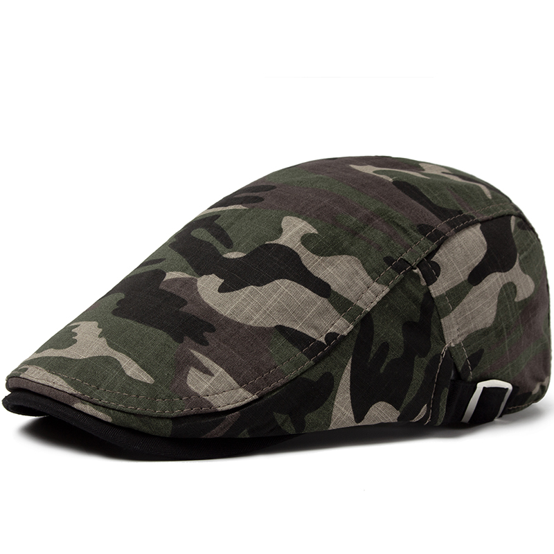 CNTANG Men Camouflage Beret Summer Cotton Linen Sun Cap Thin Breathable Visor Flat Hats Casual Forward Berets Hat Adjustable: green