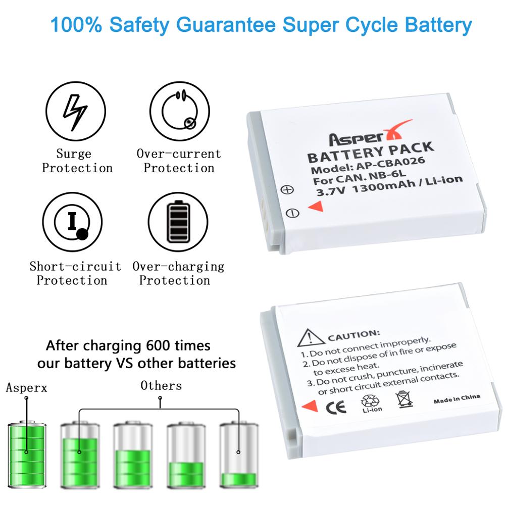 Batterie NB-6L NB 6L NB-6LH 6LH 6 LH, avec chargeur double USB pour Canon IXUS 310 SX240 SX275 SX280 SX510 SX500 HS SX500HS, 4 pièces