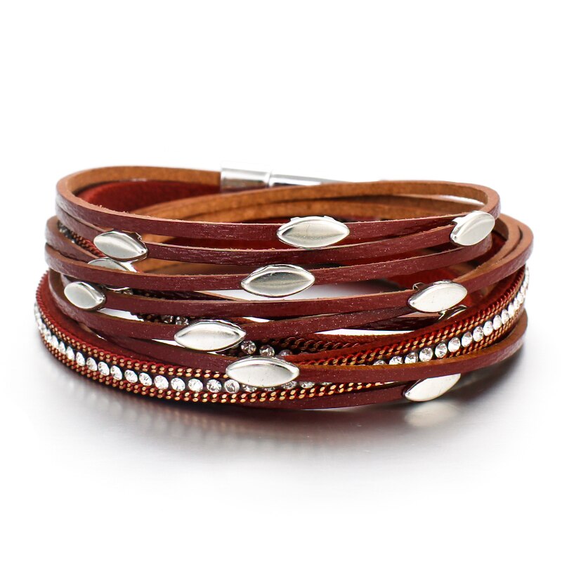 Flashbuy Multilayer Leather Leaf Bracelet For Women Unisex Jewelry Rhinestones Alloy Charm Leather Bohemia Wrap Bracelets: 8